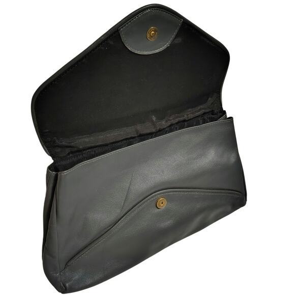 70s Gray Maxi Clutch Faux Leather Foldover Closure Magnetic Clasp 2 Compartments - Picture 6 of 8